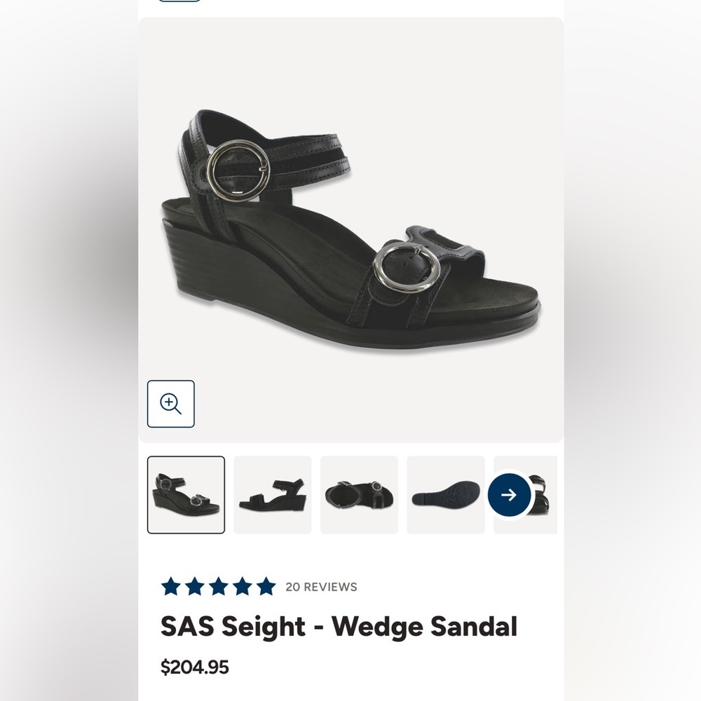 SAS Seight Black Wedge Sandals Size 10M